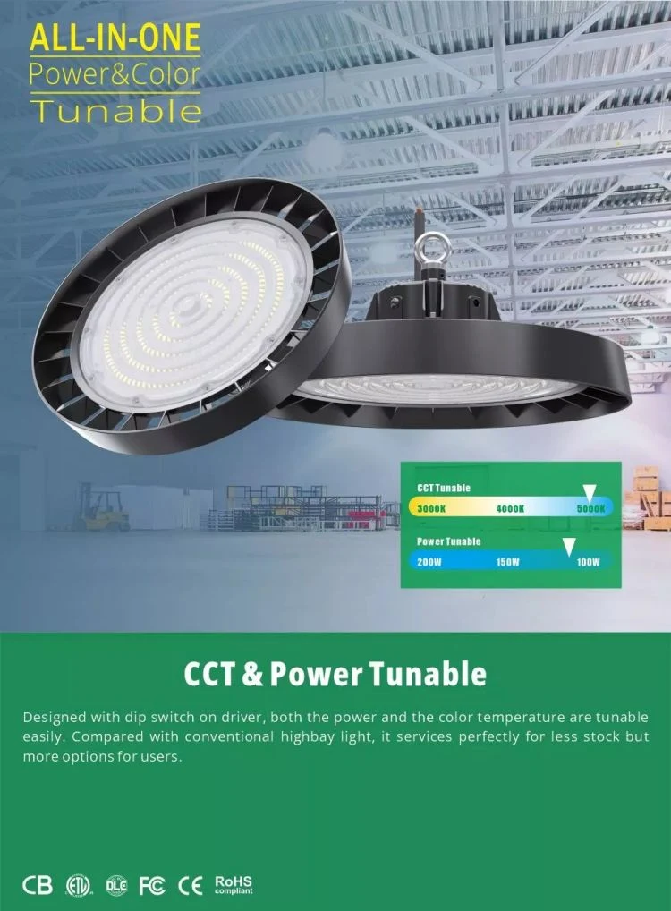 Factory Wholesale Price Commercial & Industrial Lighting Canopy Light 100W 150W 200W UFO LED Smart High Bay Light