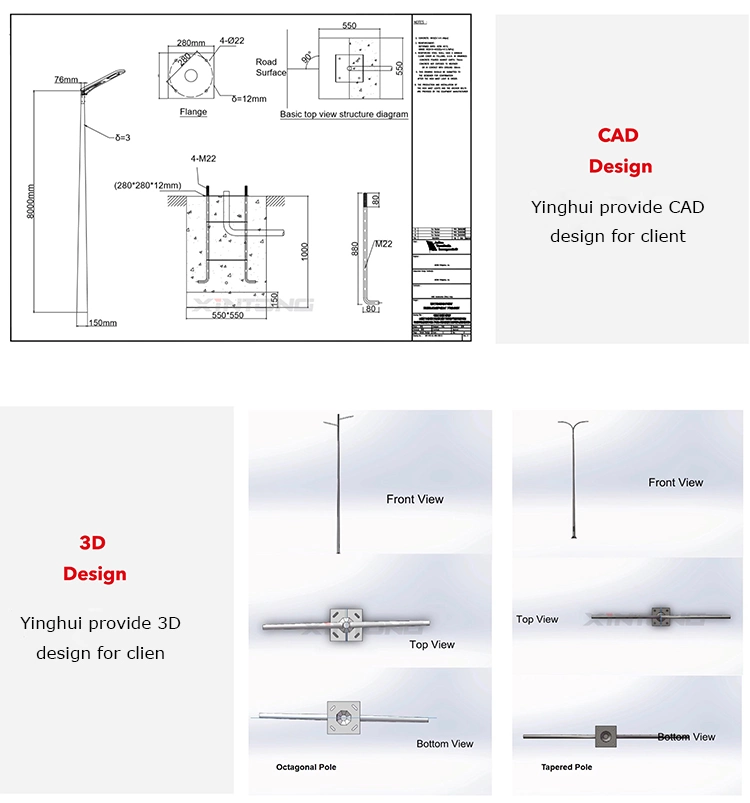 Smart Double Arm Metal Aluminum Electric 6m 8m Lighting Used Galvanized Steel Street Light Pole