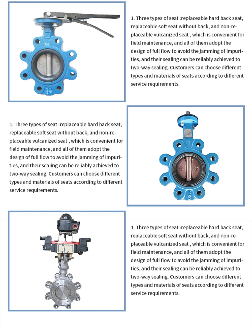 API CE Factory Wafer Lug Type Center Soft Seat Lined Butterfly Valve